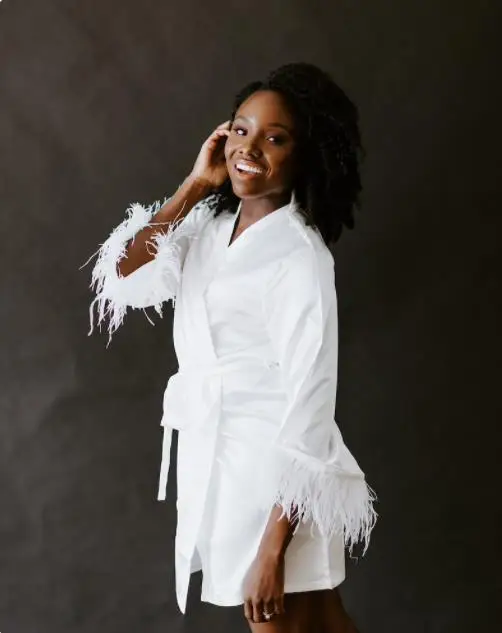 Халат невесты на заказ женский халат с перьями белое кимоно