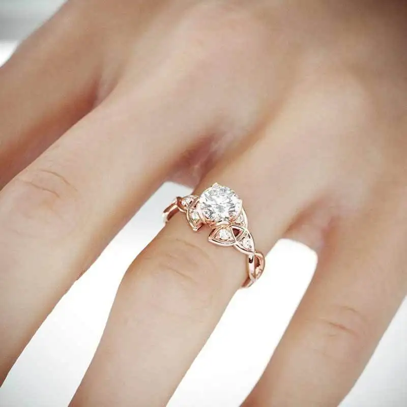 Кольцо с богатым деревом модное дамское Кристальное кольцо розовое золото