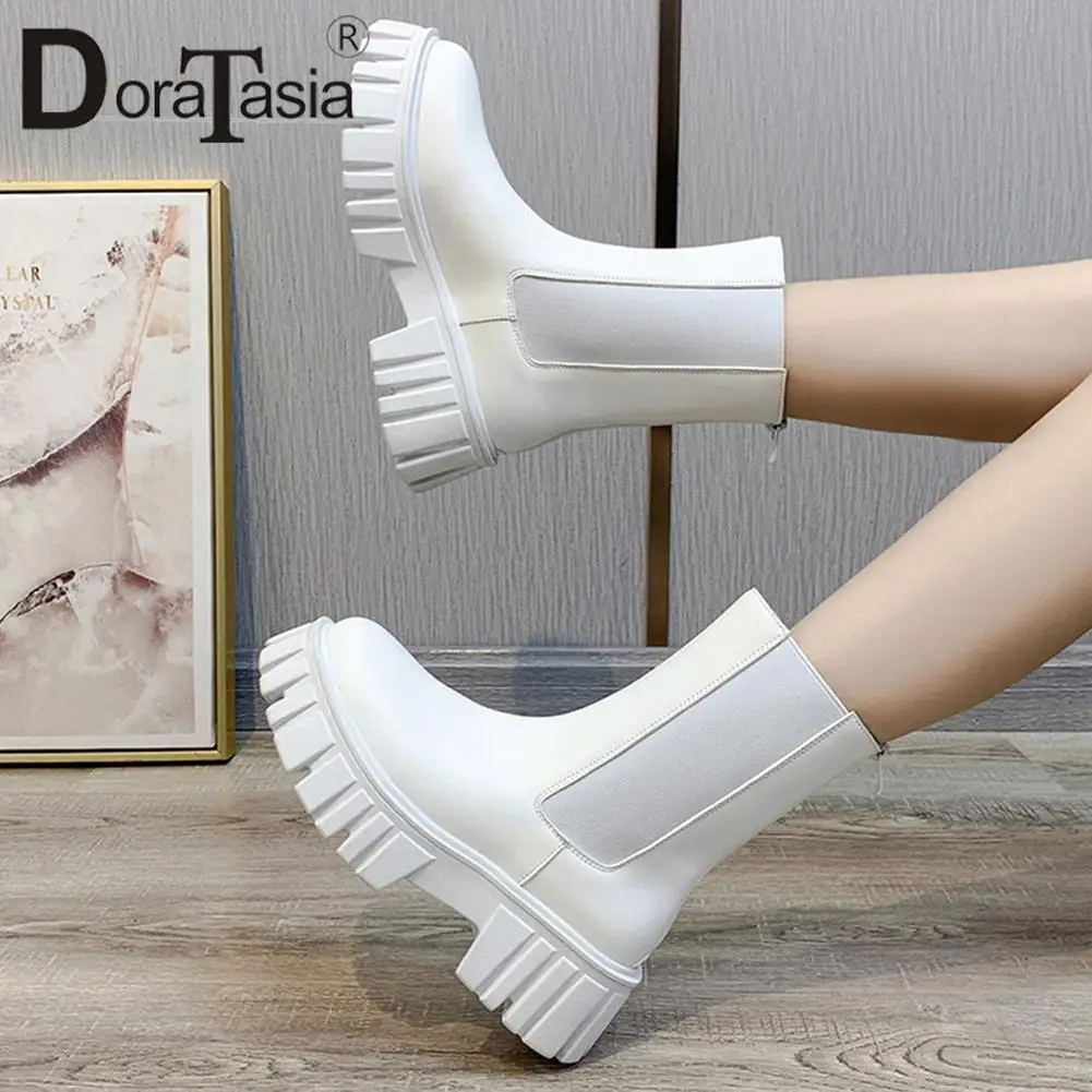 

DORATASIA новые женские мотоциклетные ботинки на платформе, Модные ботильоны на массивном каблуке с молнией, женские повседневные и праздничны...