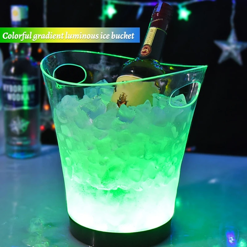 

LED Ice Bucket 7 Colours Gradient Changing Luminous Plastic Champagne 5L Beer Wine Ice Bucket for Bar Home Wedding Party
