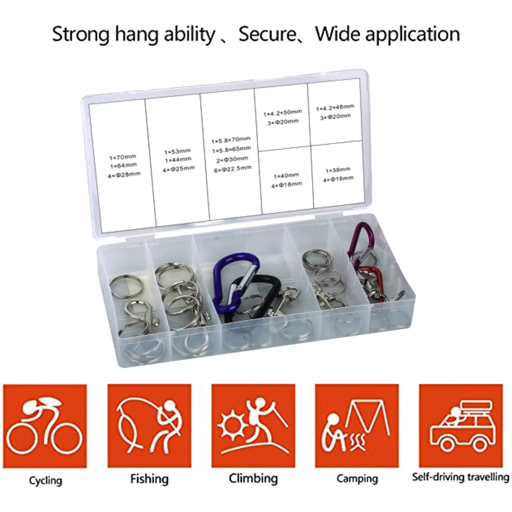 

40pcs D Type Snap Ring Key Chain Ring Assortment Set