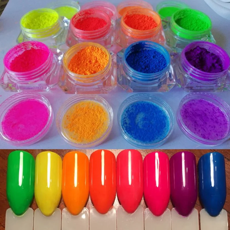 8color 6 цветов/набор неоновая пигментная пудра для ногтей блестящая фосфорная градиентная Пыль для дизайна ногтей Пудра с пайетками маникюрный Декор - Цвет: 8color