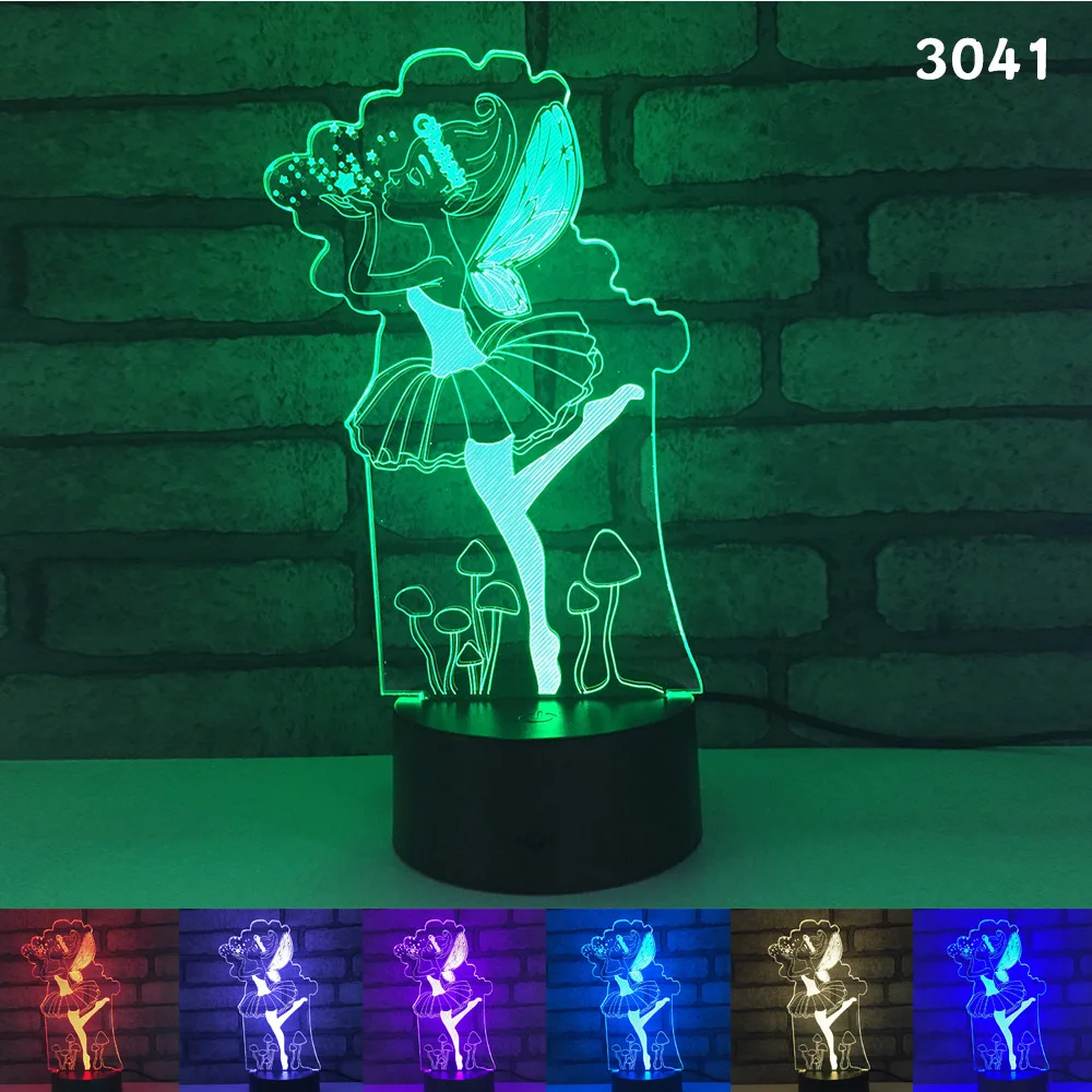 USB 3D LED ночник Фея декор для девочек детей младенцев подарки 7-цветная визуальная настольная лампа Принцесса
