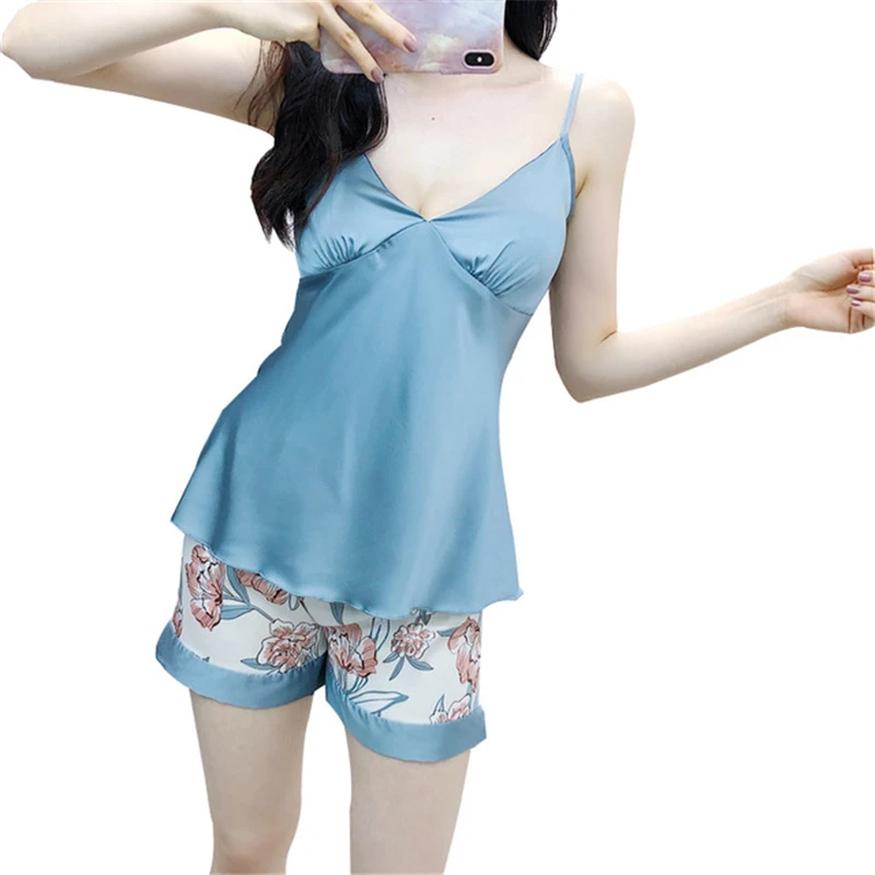 Домашний костюм сексуальные шорты на бретельках с нагрудной подкладкой пижамы