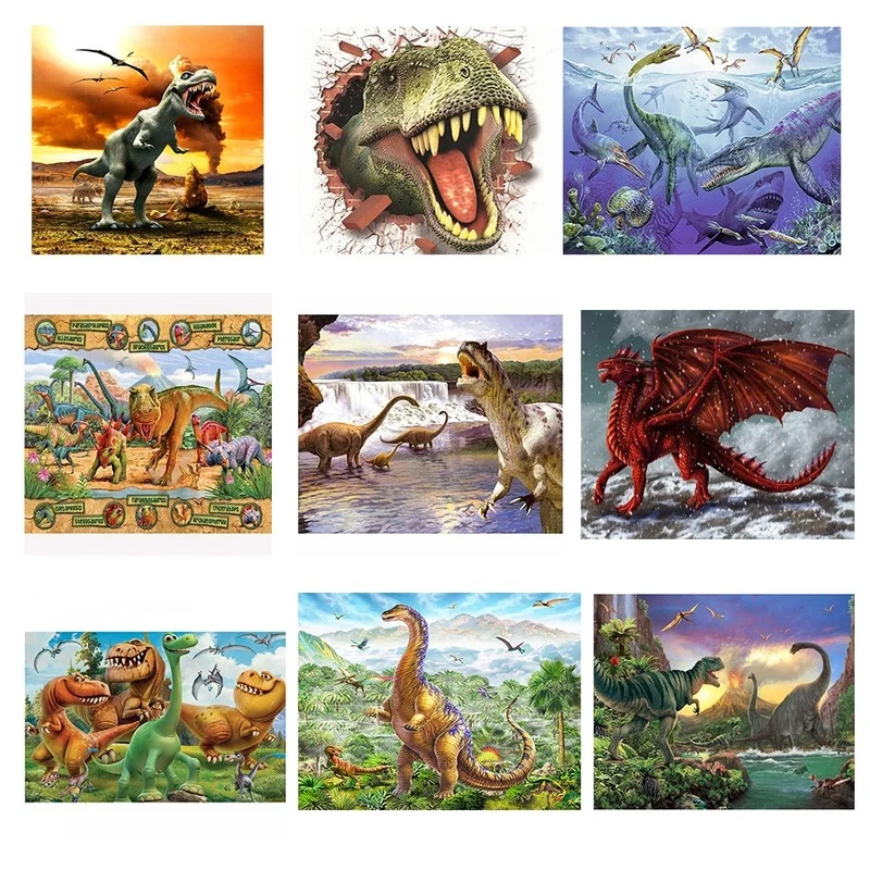 

5D Diy Diamond Painting Dinosaurs Full Square Round Drill Diamond Embroidery Cross Stitch Set Mosaic Kids Cartoon Room Decor