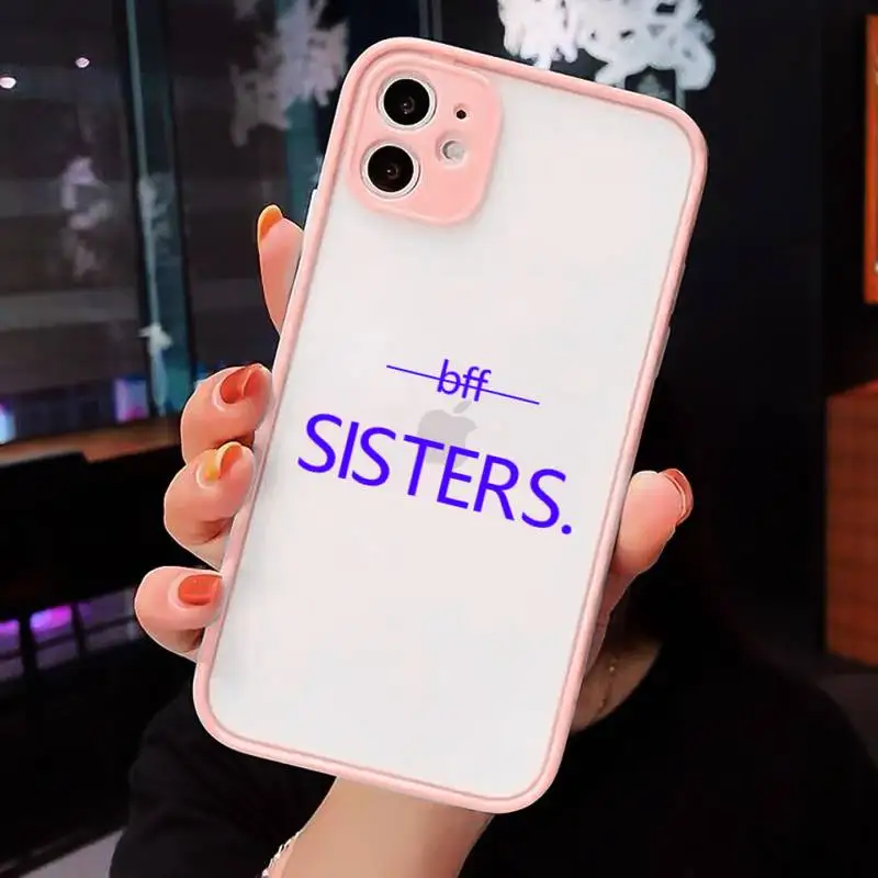 

Phone Case For iPhone 12 11 Mini Pro XR XS Max 7 8 Plus X bff Sisters Matte transparent Pink Cover