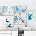 Простой абстрактный акварельный синий мраморный полосатый холст живопись художественный печатный плакат картина Гостиная Офис Современный домашний декор