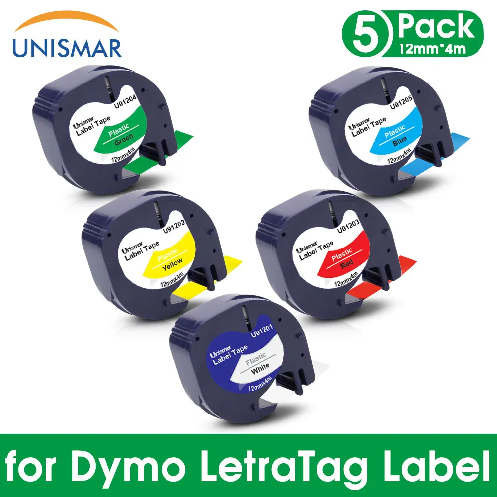

Unismar 5 Color 12mm 91201 91202 91203 91204 91205 Printer Ribbon for DYMO LetraTag Label Tape Compatible for Dymo LT-100H Print