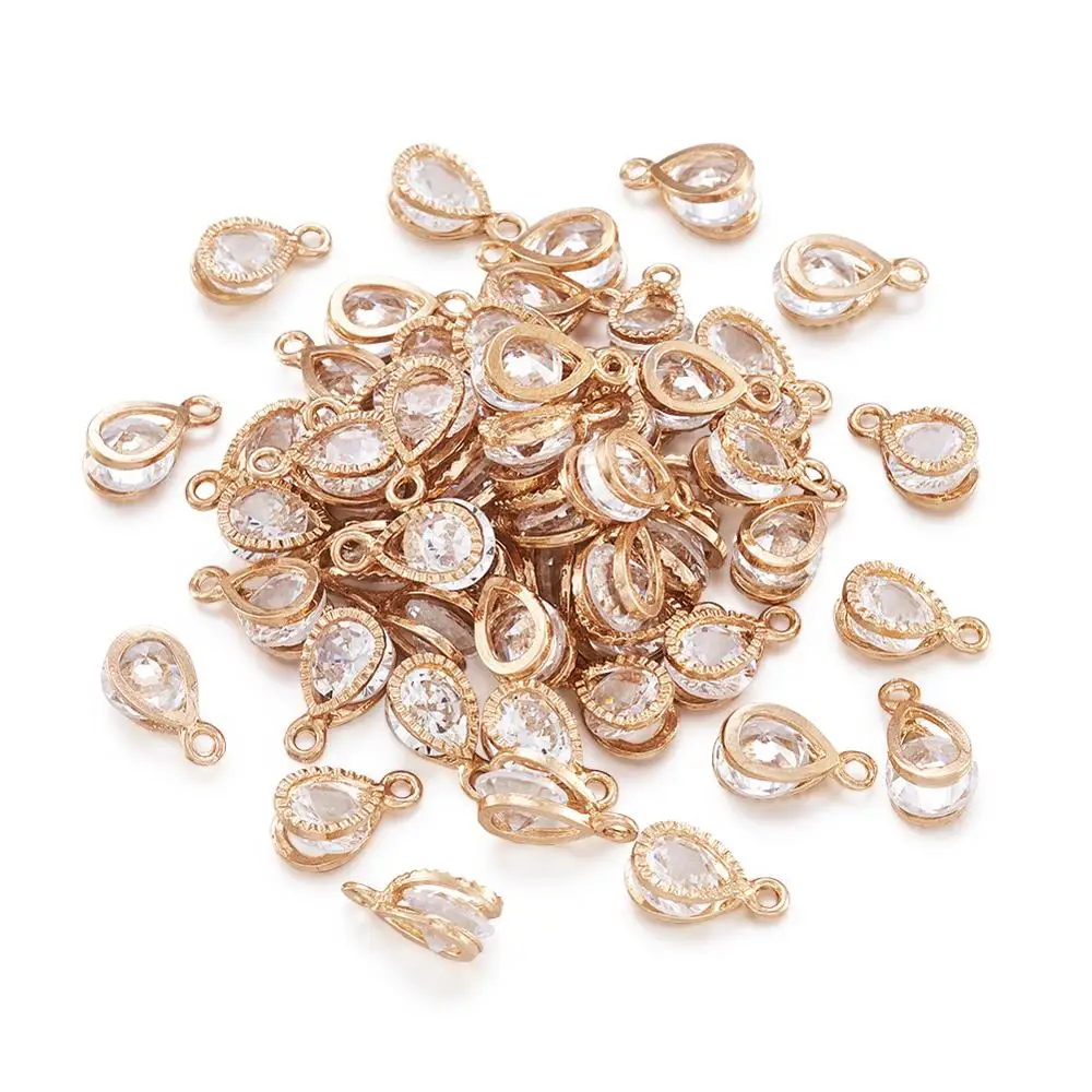 

100pcs Drop Alloy Charms with Cubic Zirconia Shining Small Zircon Pendants for DIY Jewelry Making Accessories 13x8x6mm Hole: 1mm