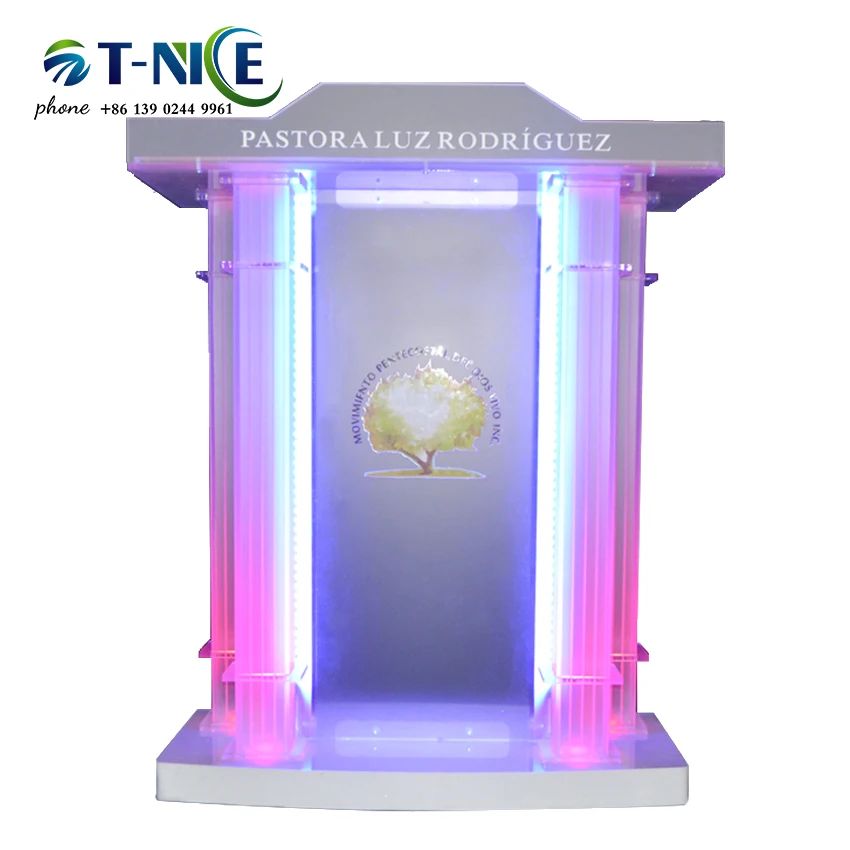 

2021AKLIKE China's Modern Olatform Clear Crystal Acrylic Church Glass High Quality Podium Customized Lectern With LED Light