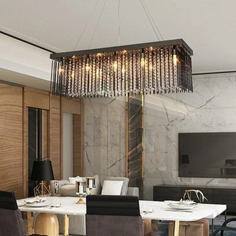 Хрустальная люстра для ресторана из черного стекла прямоугольная Светодиодная