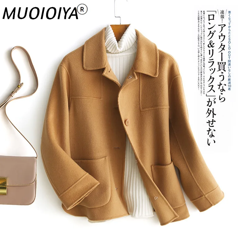 

Short Solid Double Sided 100% Wool Coat Women Single Breasted Elegant Winter Jacket Casual Double Sided Outerwear Female