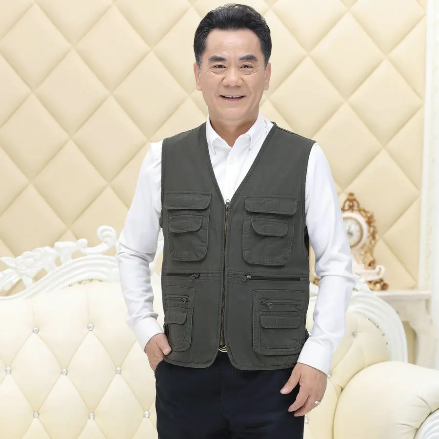

Safari Style Men Casual Cozy Vest With Multi Function Pockets Design Waistcoat V-Neck Zipper Opening Sleeveless Outerwear Gilet