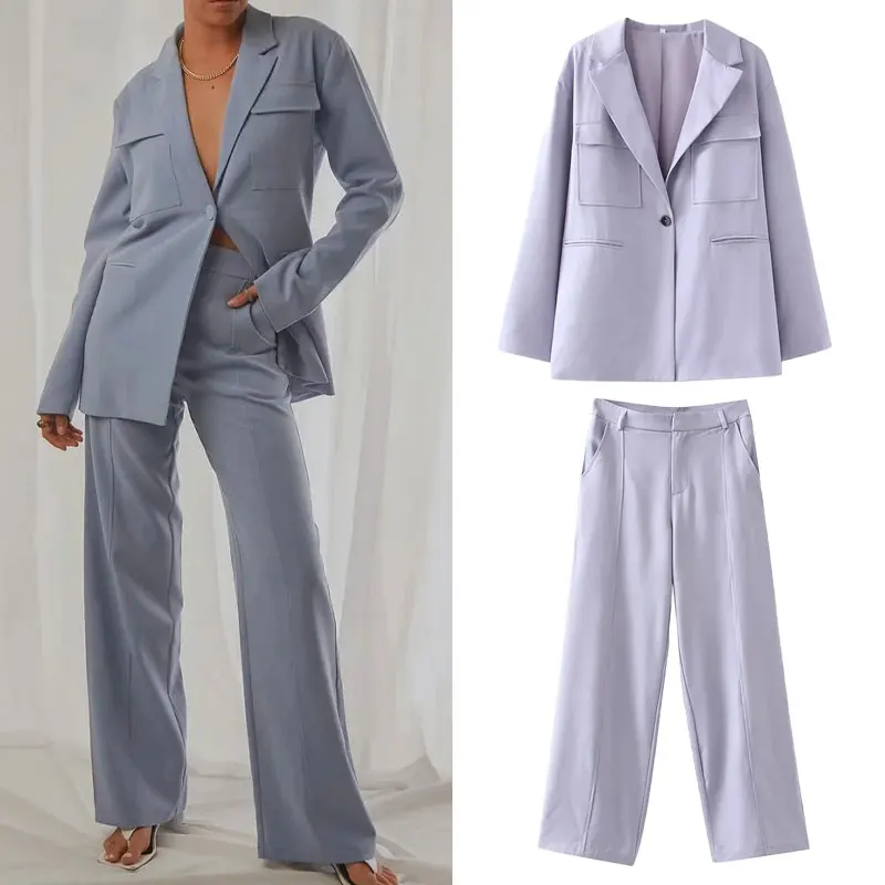 

Za Autumn Women's Suit 2021 Fashion England Office Simple Single button Blazers Jackets Tops+High waist Pants Female 2-piece set
