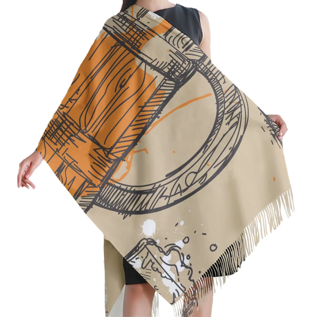 Женский кашемировый шарф осень зима хиджаб обертывание винтажный текст пивные