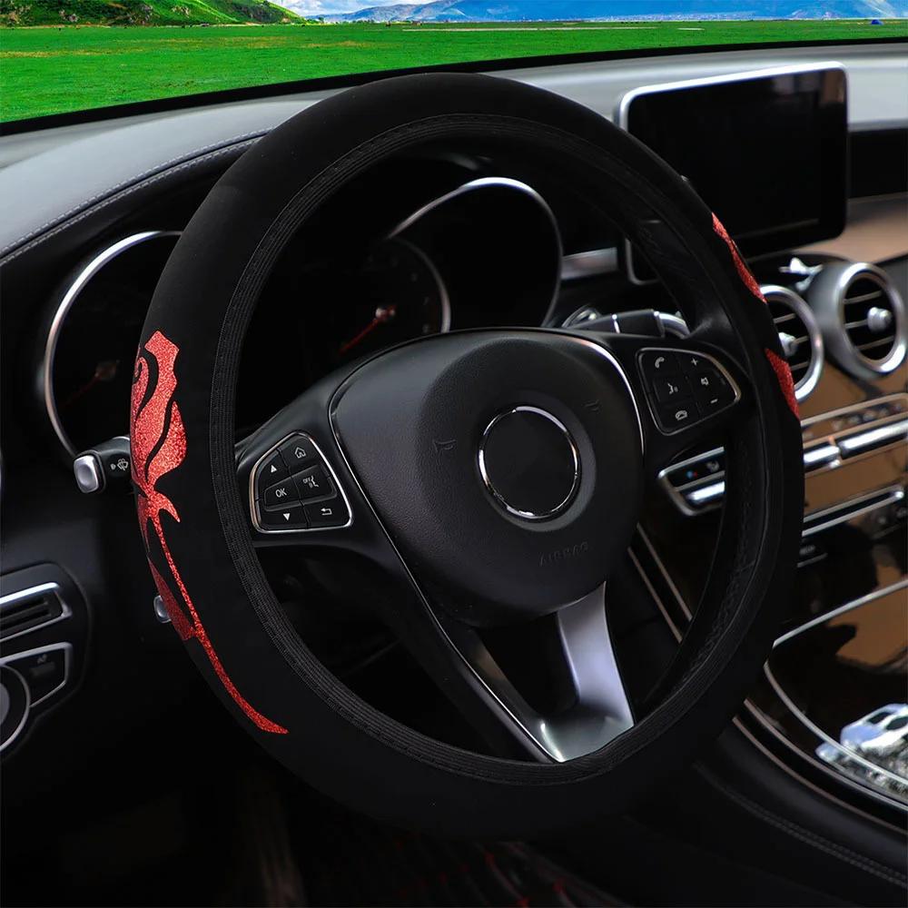 

No Inner Ring Elastic Band Car Steering Wheel Cover 38cm Universal Three-color Shiny Rose Car Interior Accessories Supplies