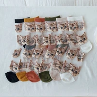 2020 new ladies cartoon cat pattern glass wool daily trend all match female mid tube socks