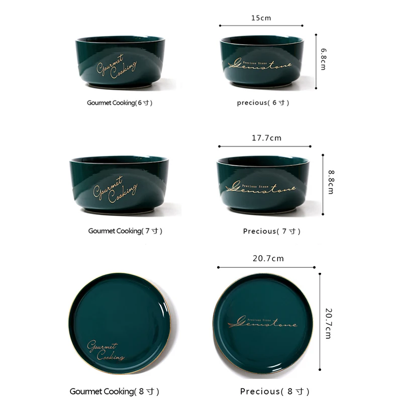 

Nordic Ceramic Green Golden Rim Ceramic Plate/Bowl Salad Bowl Fruits and Vegetables Mixing Bowl Dessert Tray Tabletop Decor Tray