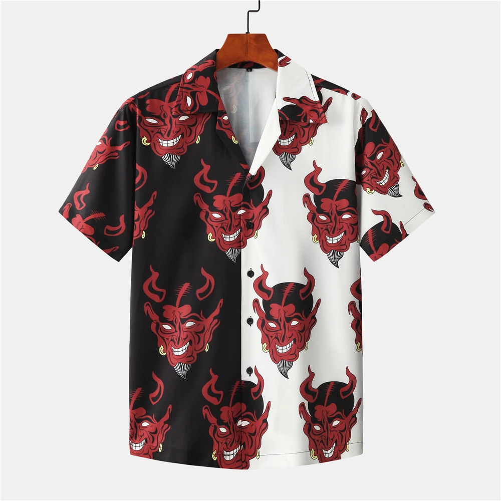 

Gothic Splicing Printed Short Sleeve Blouses Men Street 2021 Hawaii Beach Oversize Women Fashion Harujuku Shirts Mujer