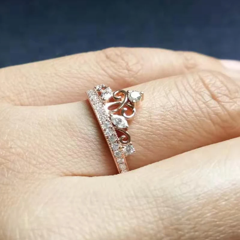 BAIHE, 14 к, розовое золото, 0.12ct, сертифицировано H/SI, Круглый, с натуральными бриллиантами, обручальное кольцо для женщин, модное, ювелирное изделие, корона, подарок, кольцо