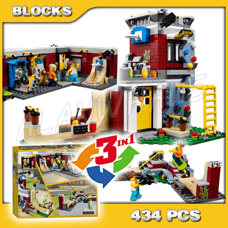 

434pcs 3-в-1 Творческий модульный кататься на коньках дом аркадные игры скейт-парк 11049 строительные блоки игрушки подарки, совместимые с моделью