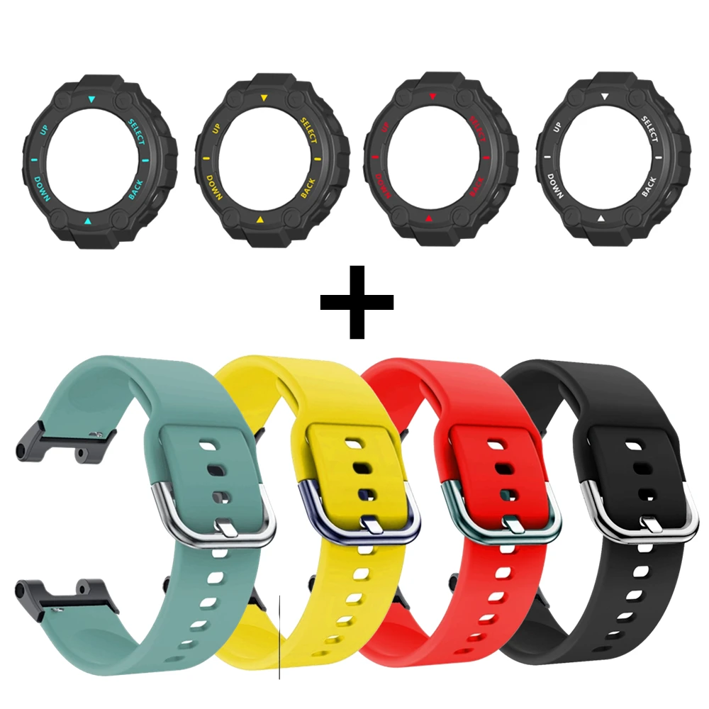 Ремешок и чехол 2 в 1 для Xiaomi Huami Amazfit T Rex/T-rex Pro силиконовый защитный из ТПУ