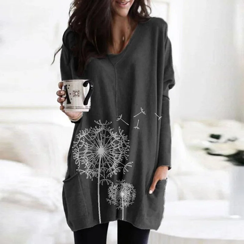 

Vintage T-Shirts Women Plus Size Mountain Printed Pullover O Neck Long Sleeve Shirts Loose Tops Harajuku Woman Shirts Plus Size