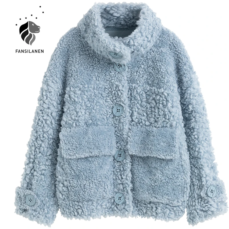 

FANSILANEN Lamb Fur double-faced fur coat Women autumn winter wram faux fur teddy jacket Female sheep plush short wool coat 2020