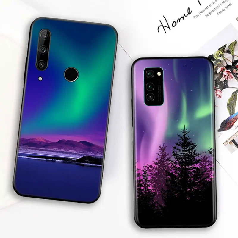 

Silicone Cover Northern Lights Sky For Huawei Honor 7C 7A 7S 8 8A 8X 8C 8S 2019 2020 9 lite 9X Pro Black Phone Case
