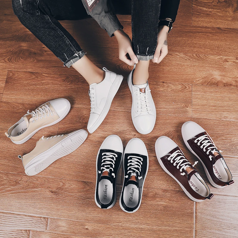 Кроссовки мужские из натуральной кожи модная повседневная обувь белые черные на