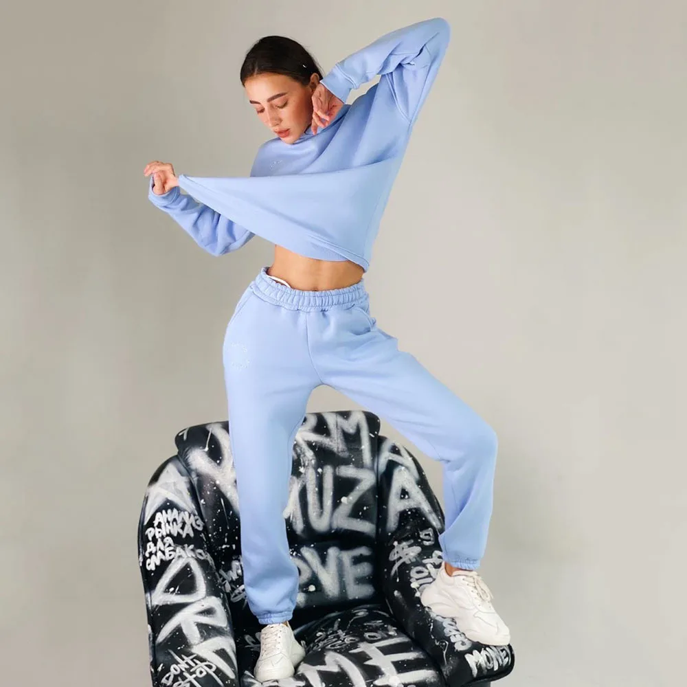 

7 Colors Sping Women Hoodie With Pants 2 Piece Sets Suits Thick Velvet Loose False Tracksuit Letter Print Girl Ladie Hooded Tops