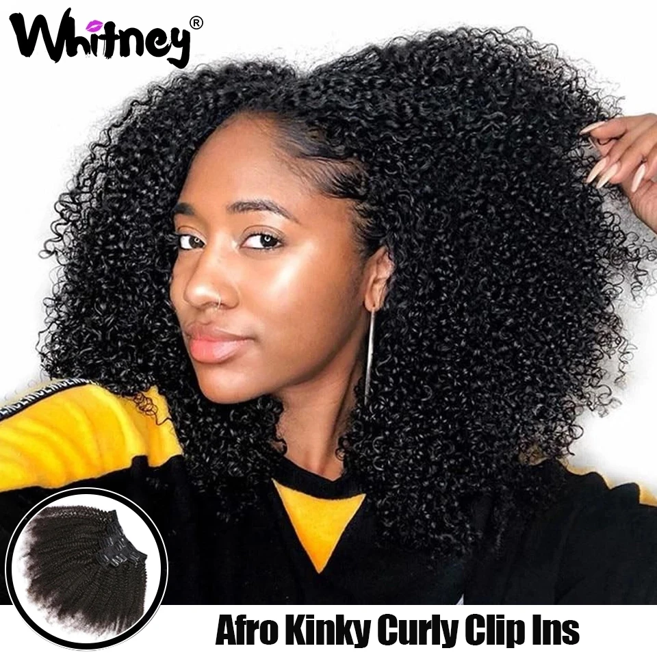

Peruvian Afro Kinky Curly Clip In Human Hair Extensions Natural Color 8Pcs/Set Clips In Full Head Hair 100% Virgin Human Hair