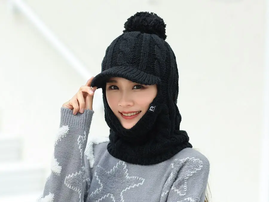 Winter Hat Women girl Warm Skullies Beanies Hat Face Neck Protection Balaclava Mask Gorras Bonnet Knitted Hat Ski Cap