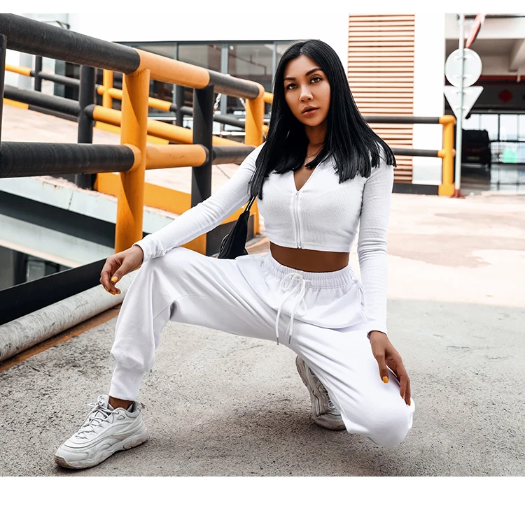 Zippered Pocket Sweatpants Joggers Soft Touch Loose Harem version Dance Exercise Fitness Pants Drawcord Running Trousers Women