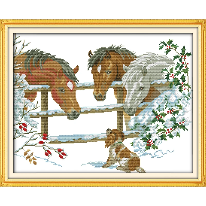 

Everlasting Love Inquisitive Horse Chinese Cross Stitch Kits Ecological Cotton Stamped 11CT DIY New Year Decorations For Home