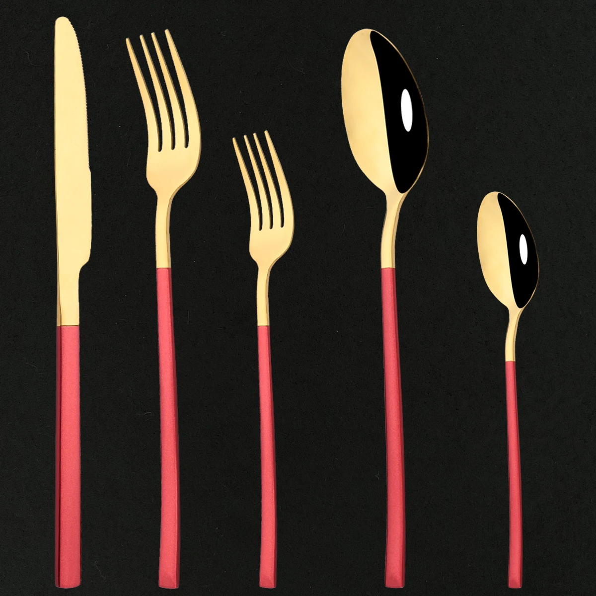 

Shiny Red Gold Cutlery Set Dinner Knives Dessert Forks Coffee Spoon Dinnerware Flatware Stainless Steel Tableware Silverware Set