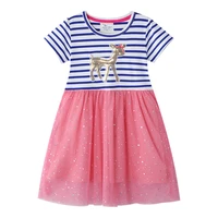 lucashy 2021 patchwork striped dress spring summer baby girls short sleeves clothes striped lace princess dress for kids