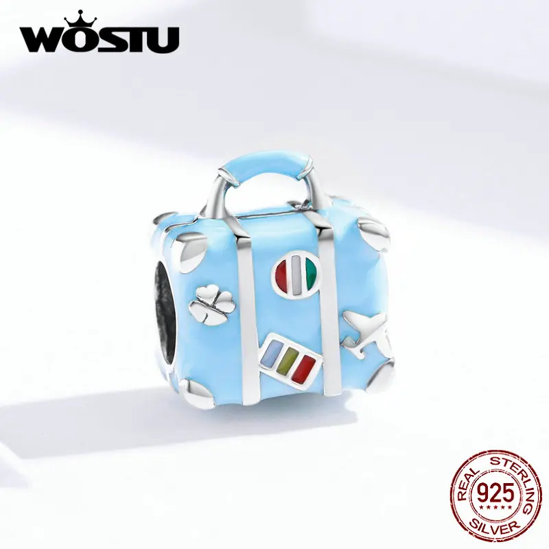 Шарм-подвеска для браслета WOSTU из 925 стерлингового серебра серебристый чемодан