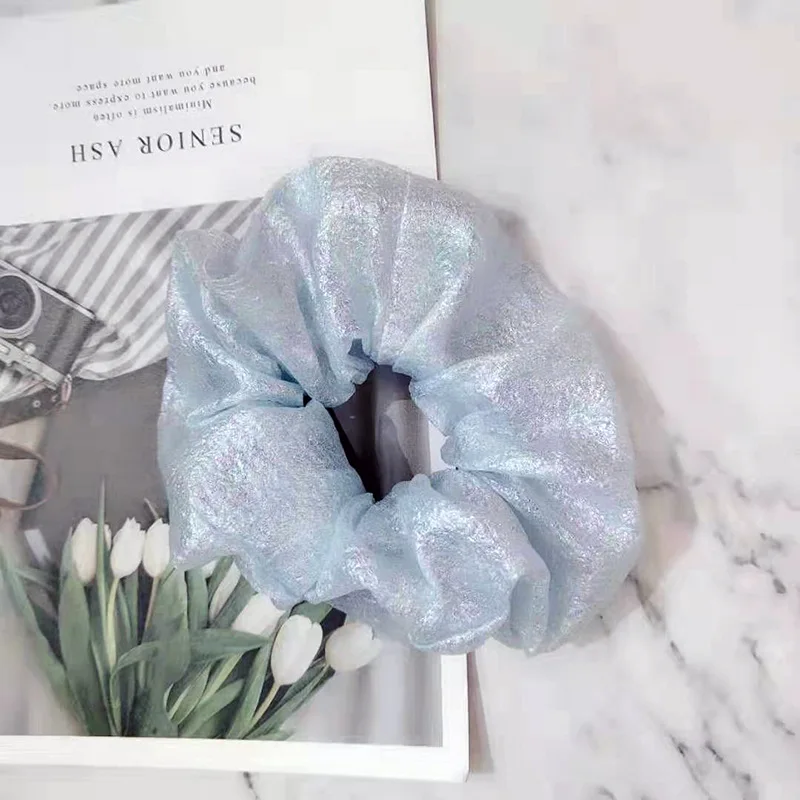 light blue Новые женские фантастические блестящие резинки из органзы для больших волос, однотонные простые резинки для волос, винтажные резинки для волос в богемном стиле - Цвет: light blue
