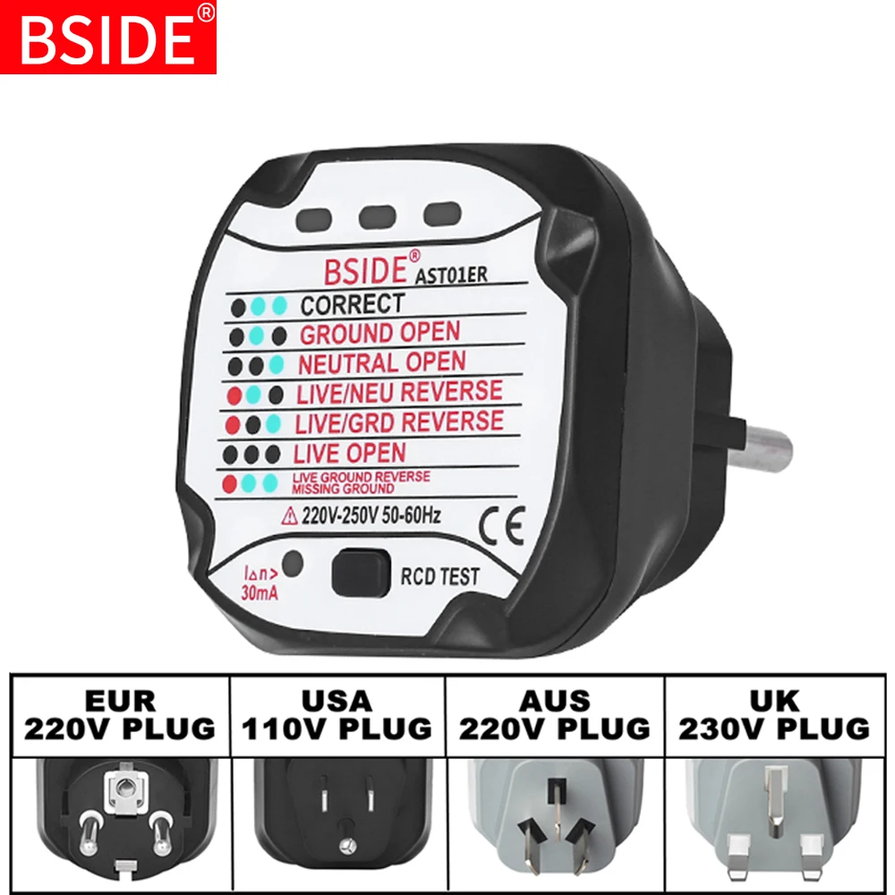 Электрическая розетка тест er BSIDE AST01 EU US UK AU штекер RCD GFCI детектор напряжения в