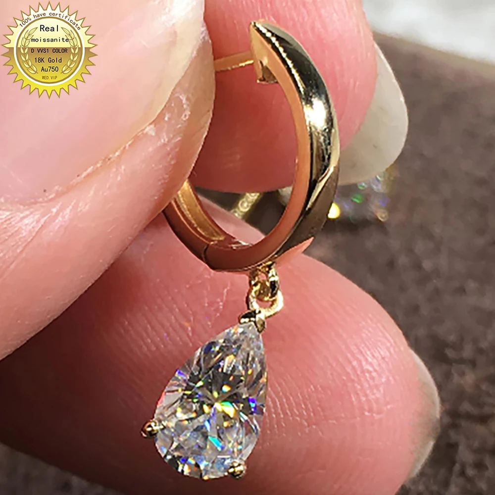 

10K Au417 Yellow Gold Earrings 0.5 1 2 3 Carat Pear cut DVVS Moissanite Diamond Present Wedding Anniversary Engagement Party