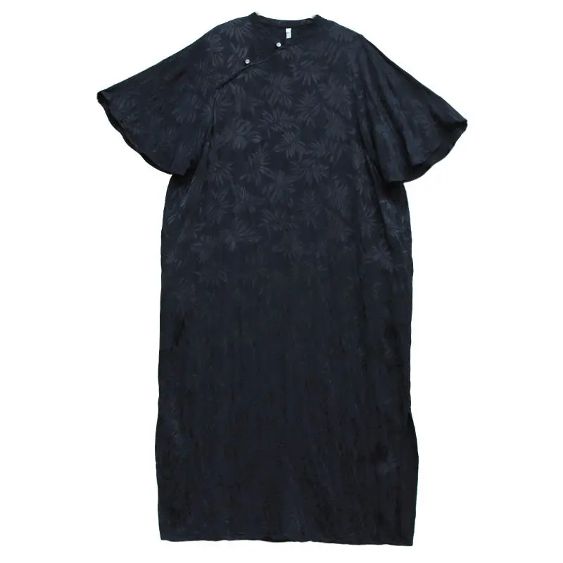 

XITAO Solid Color Jacquard Dress Chinese Style Women Cheongsam Fashion Stand Collar Casual Loose Temperament All-match LDD1692