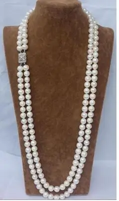 

Очаровательный натуральный 2 ряда 7-8 мм белый AAA + + AKOYA Южное море жемчужное ожерелье 24 "бусины Свадебные Серебряные украшения