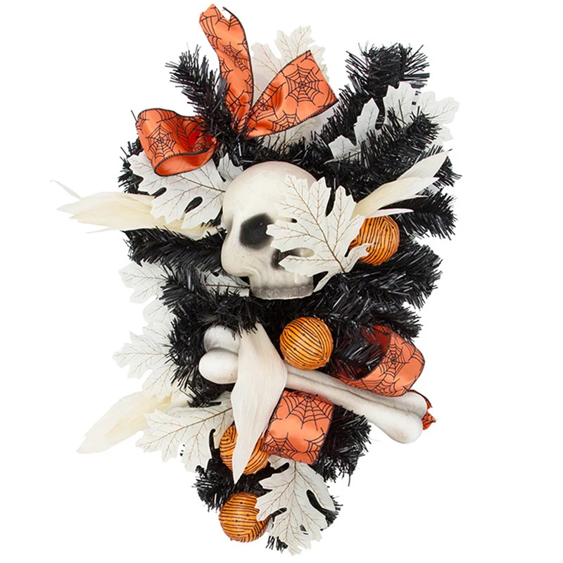 Decoraci&oacute;n de calavera de esqueleto de Halloween, adorno colgante de hoja de arce de calabaza, corona de puerta, decoraci&oacute;n de pared interior-0