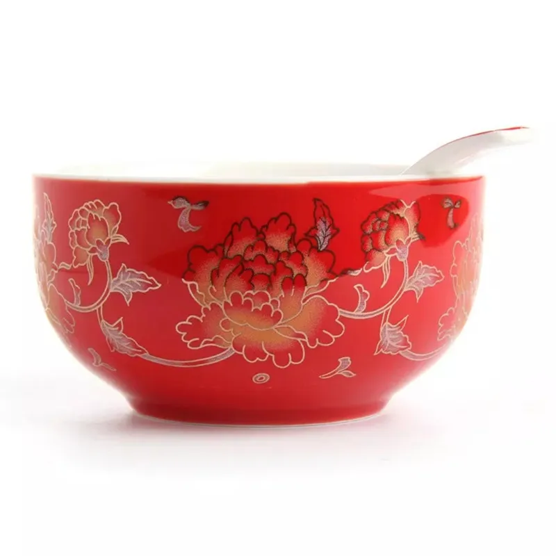 Дракон и феникс свадебный gaiwan чайная чаша китайский красный ted чайная чашка и блюдце набор - Цвет: Soup Bowl Peony