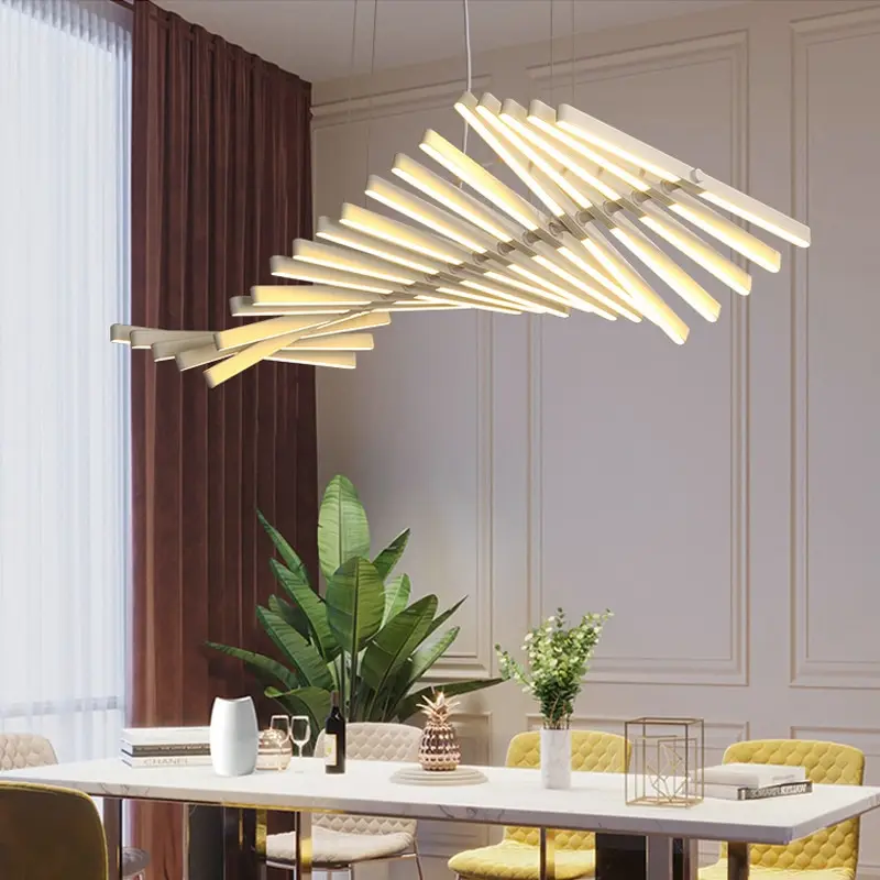 

Black /White Modern Art Fish Bone Led Chandelier Creative Rotate Head Restaurant Palor Gallery Deco Suspension Light Fixtures