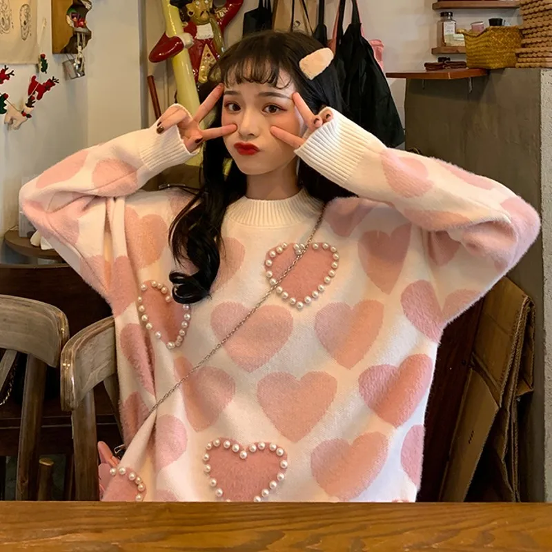 Осеннее милое сердце вышивка женские свитера 2019 новый корейский Любовь