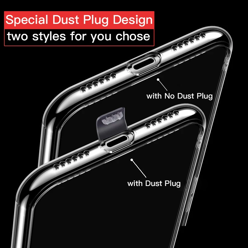 Slim Thin TPU Case for iPhone 6 6s 7 8 Plus X XS Max XR 11 12 Mini Pro SE 2020 Soft Phone Back Cover with Dust Plug 11Pro 12Mini
