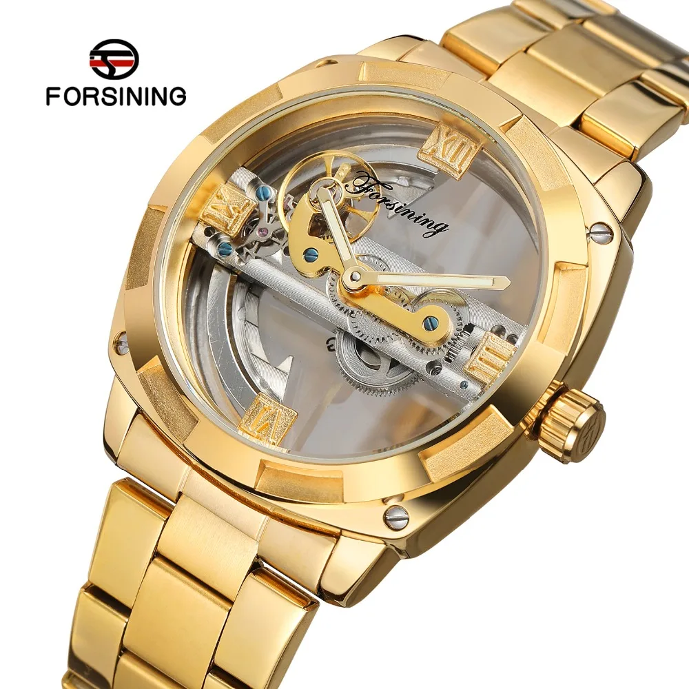 

Forsining Fashion Men Mechanical Watch Double Side Transparent Tourbillion Automatic Watch Stainless Steel Wristwatch Relogio