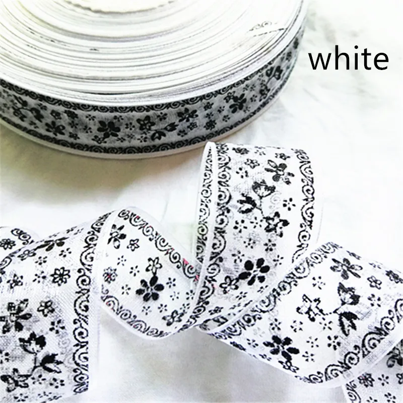 white Suoja 5/20 метров/упаковка 25 мм печатные цветочные ленты из органзы Ткань DIY банты для волос подарочная упаковка свадебное украшение для вечеринки; Рождество - Цвет: white
